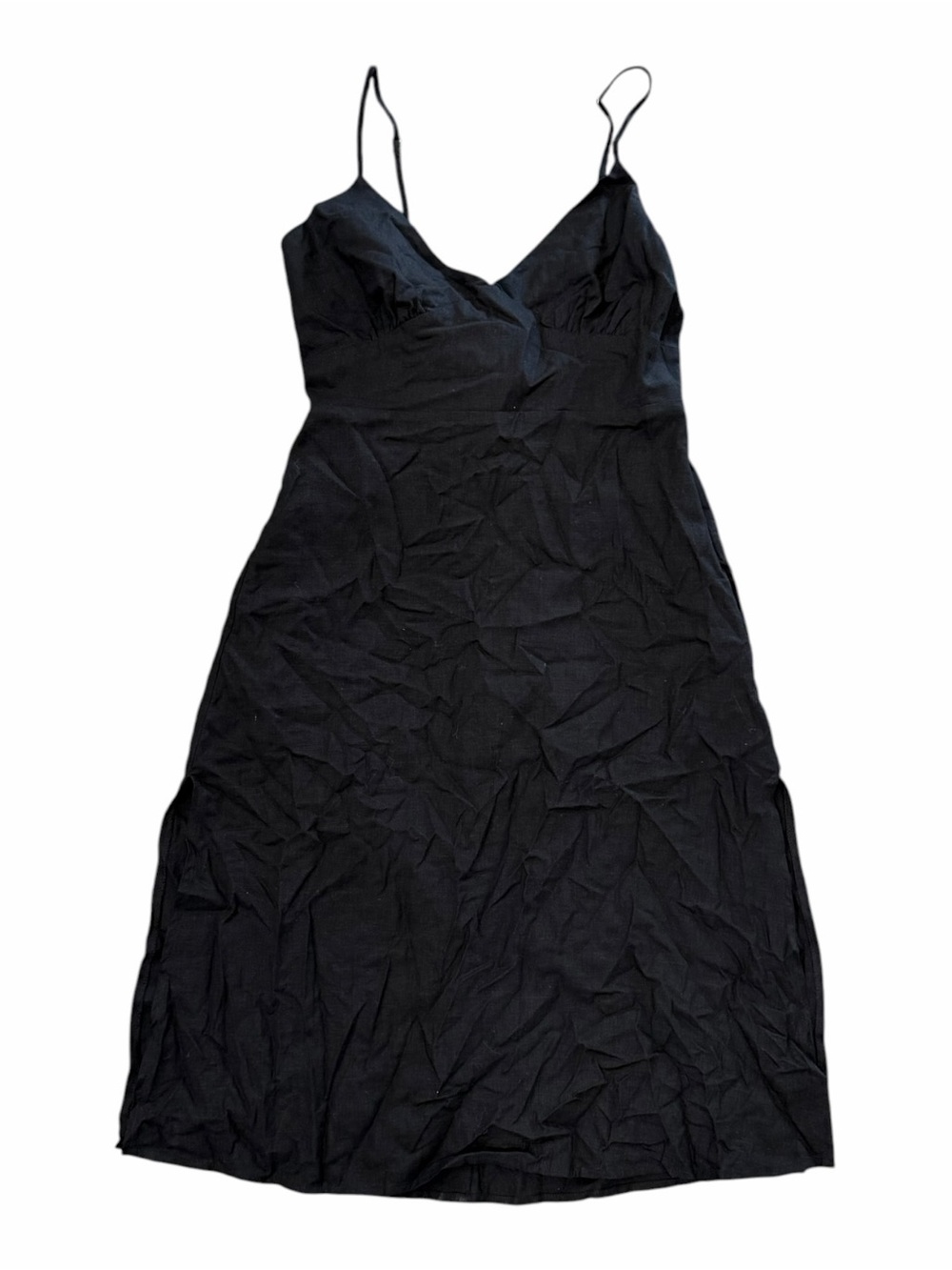 Forever 21 Black Midi Slip Linen Blend Dress with Spaghetti Straps M - Picture 1 of 6